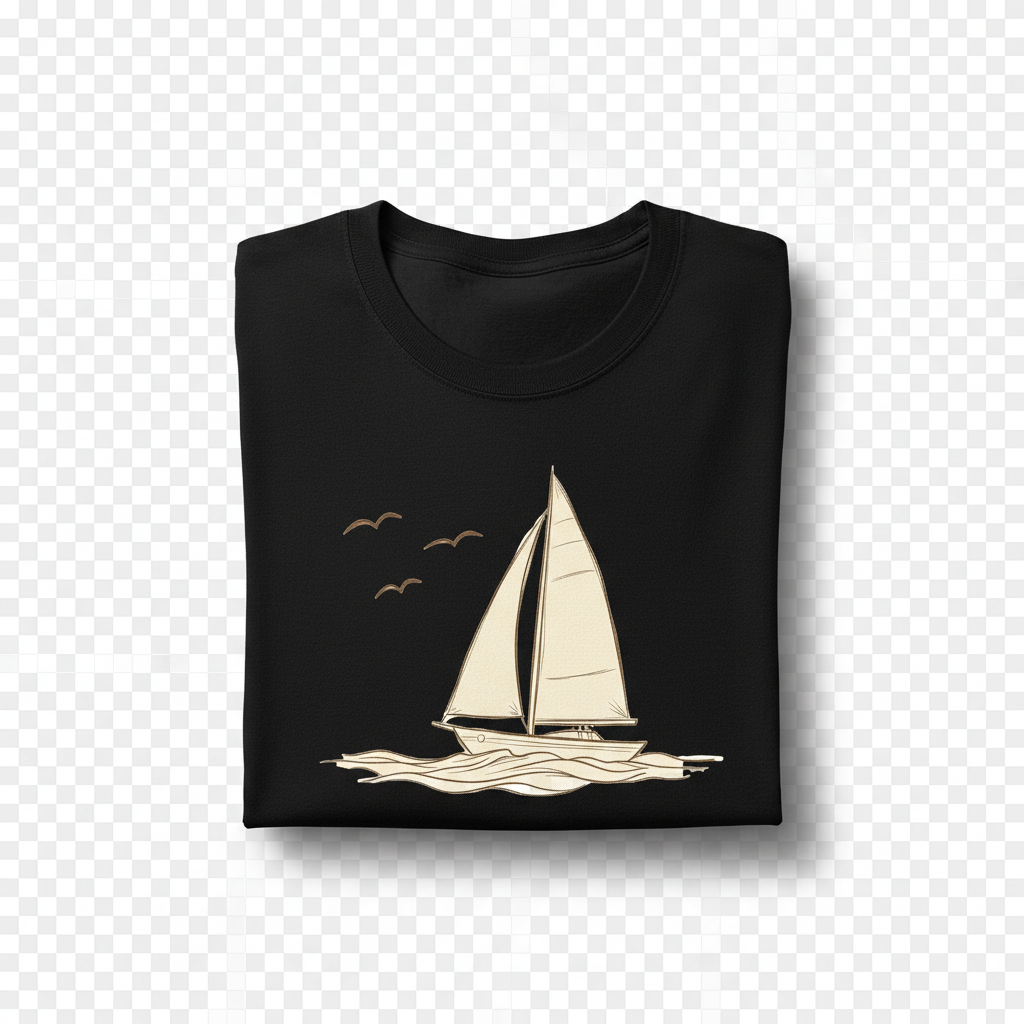 Sailboat T-Shirt Siyah - Katlanmış